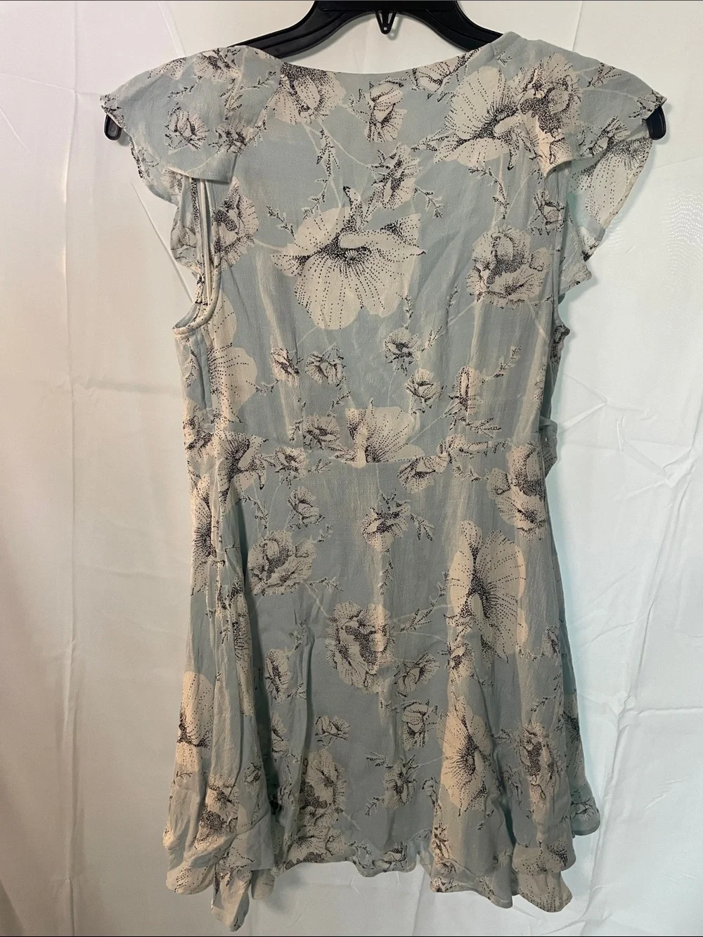 Free People French Quarter Wrap Dress Light Blue Floral Ruffle Mini Small S